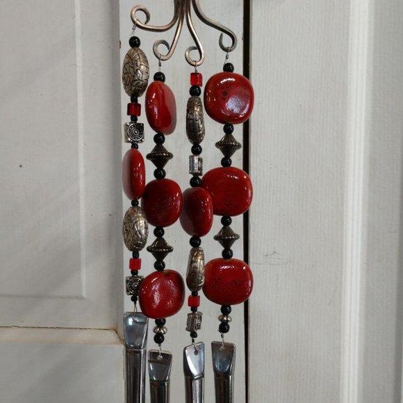Red/Silver/Black Beads Upcycled Recycled Silverware Windchime-handmade - Picture 1 of 8